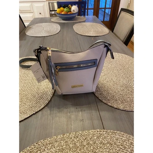 Adrienne Vittadini Two-Tone Light Gray Crossbody Bag with Dark Gray Trim - Picture 1 of 13